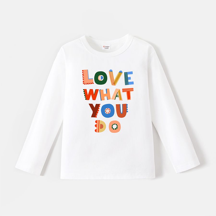 Go-Neat Water Repellent and Stain Resistant Sibling Matching Ruffle Long-sleeve Colorful Letter Print T-shirts White big image 3