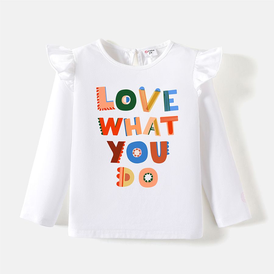 Go-Neat Water Repellent and Stain Resistant Sibling Matching Ruffle Long-sleeve Colorful Letter Print T-shirts White big image 4