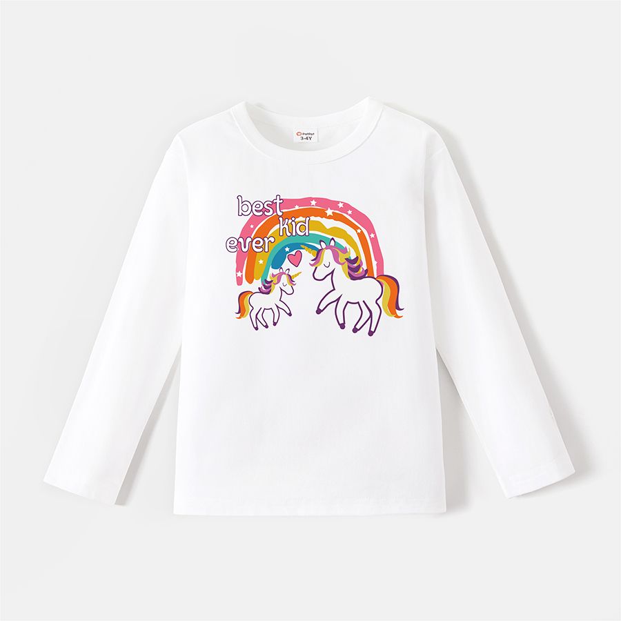 Go-Neat Water Repellent and Stain Resistant Mommy and Me White Long-sleeve Rainbow & Unicorn Print T-shirts White big image 2