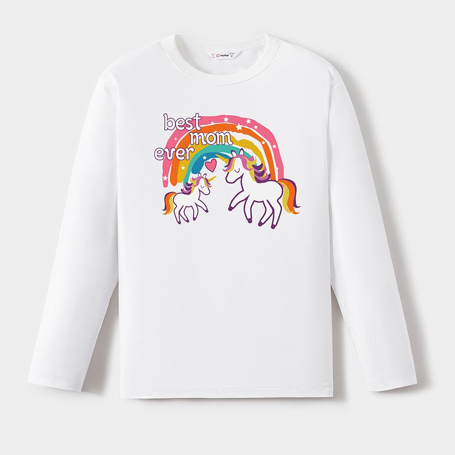 Go-Neat Water Repellent and Stain Resistant Mommy and Me White Long-sleeve Rainbow & Unicorn Print T-shirts White big image 4