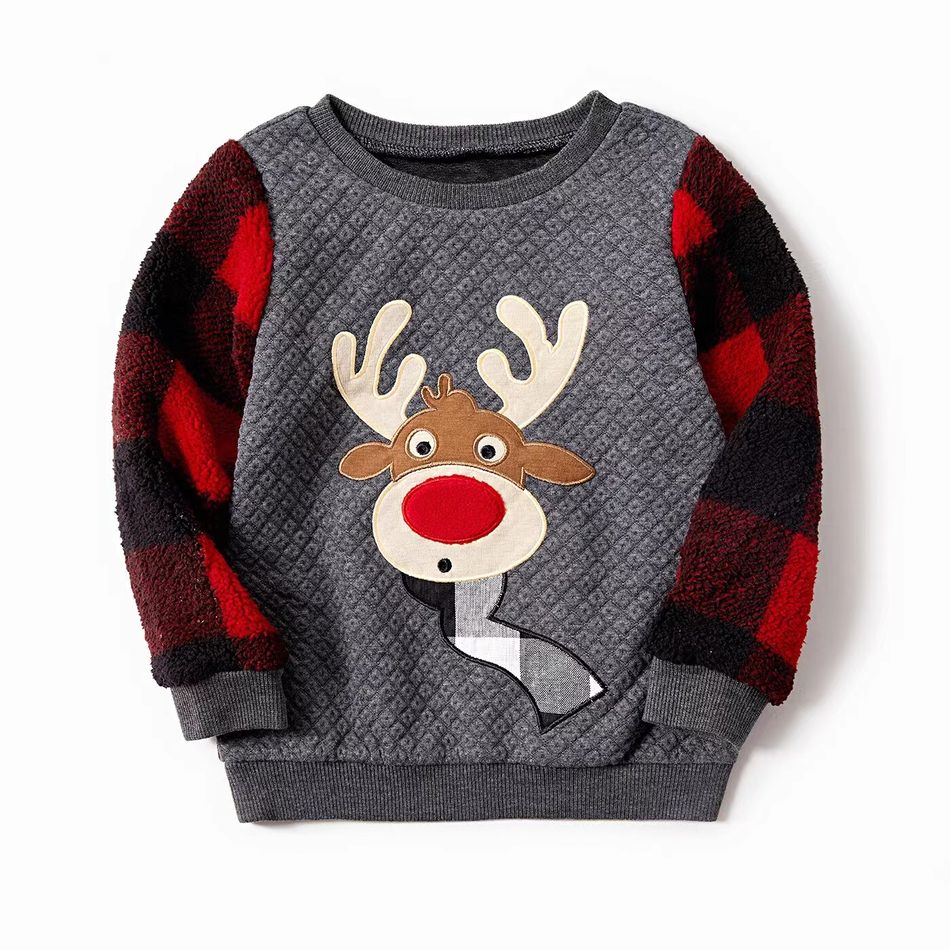 Look de família Natal Manga comprida Conjuntos de roupa para a família Tops Cinza Escuro big image 11