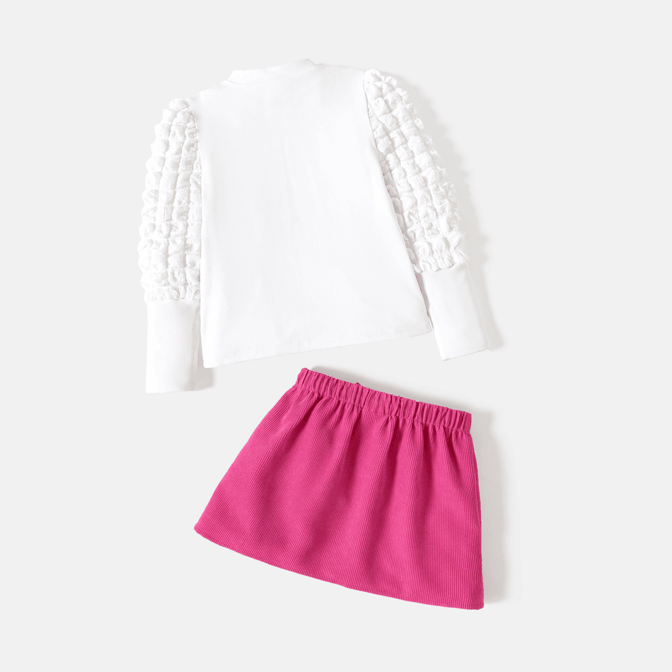 Barbie 2pcs Toddler Girl Textured Sleeve Cotton Sweatshirt and Bowknot Design Skirt Set White big image 3