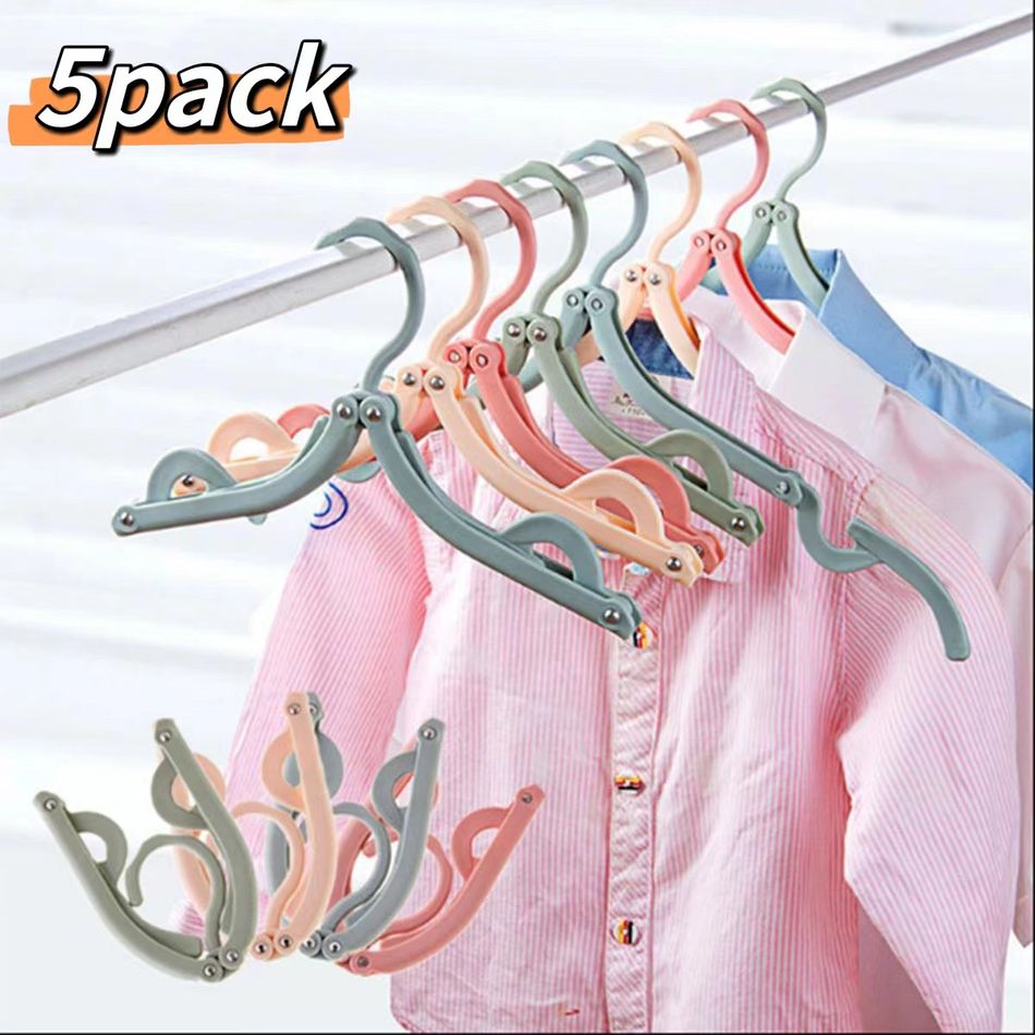 5-pack Travel Hangers Portable Folding Clothes Hangers Multifunction Hanging Drying Rack for Home and Travel Pink