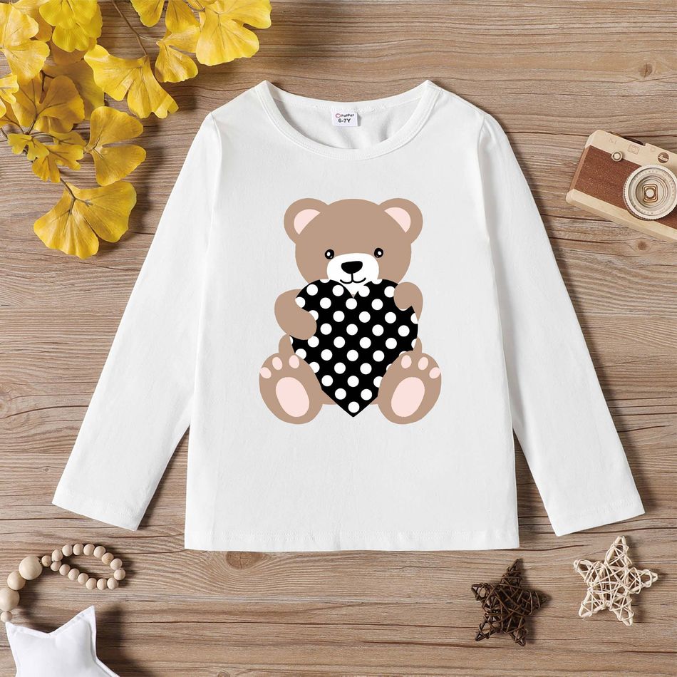 Kid Boy/Kid Girl 100% Cotton Bear Print Long-sleeve Tee White big image 1
