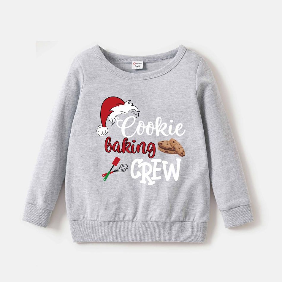 Christmas Antlers and Letter Print Family Matching 100% Cotton Long-sleeve Sweatshirts Grey big image 5
