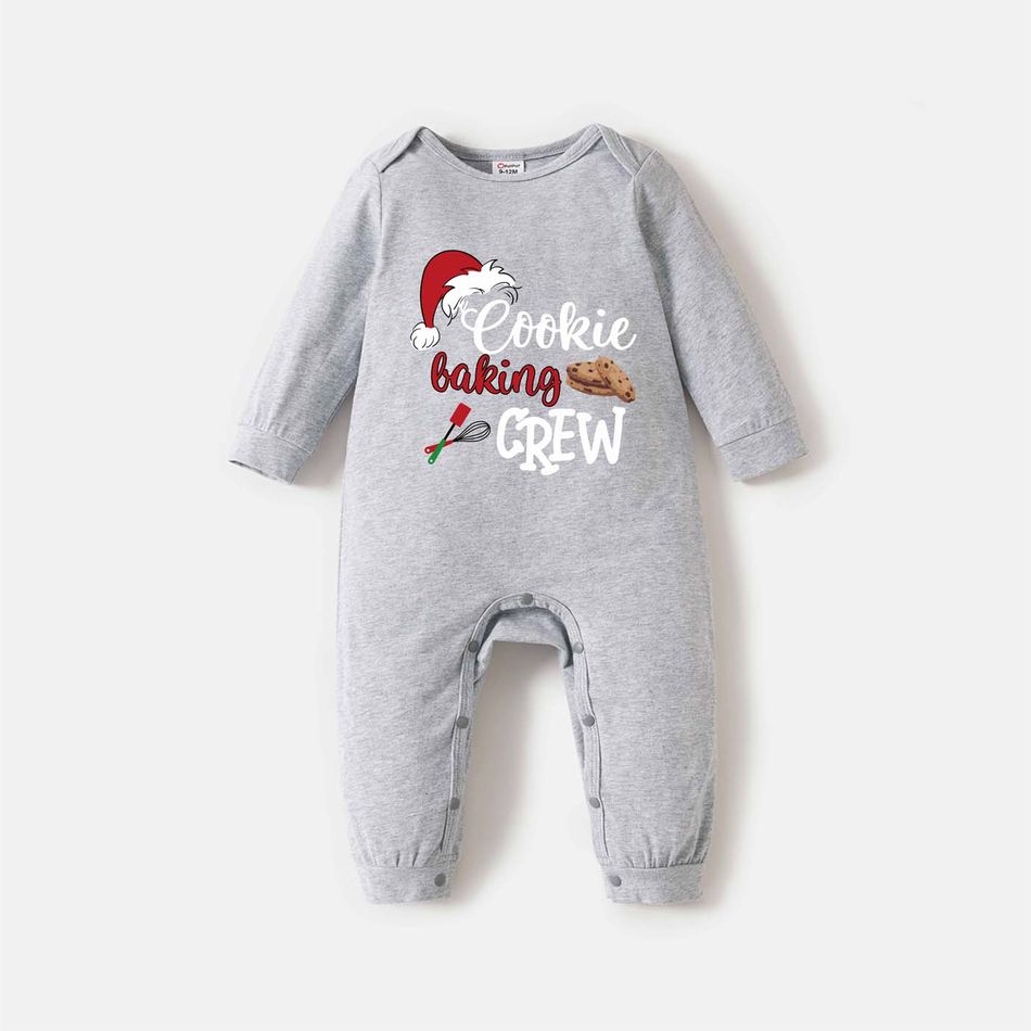 Christmas Antlers and Letter Print Family Matching 100% Cotton Long-sleeve Sweatshirts Grey big image 6