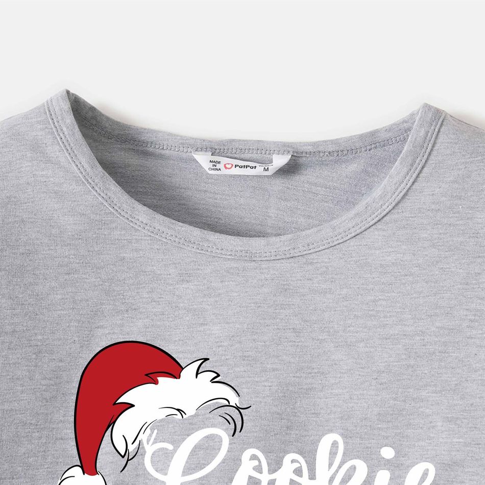 Christmas Antlers and Letter Print Family Matching 100% Cotton Long-sleeve Sweatshirts Grey big image 7