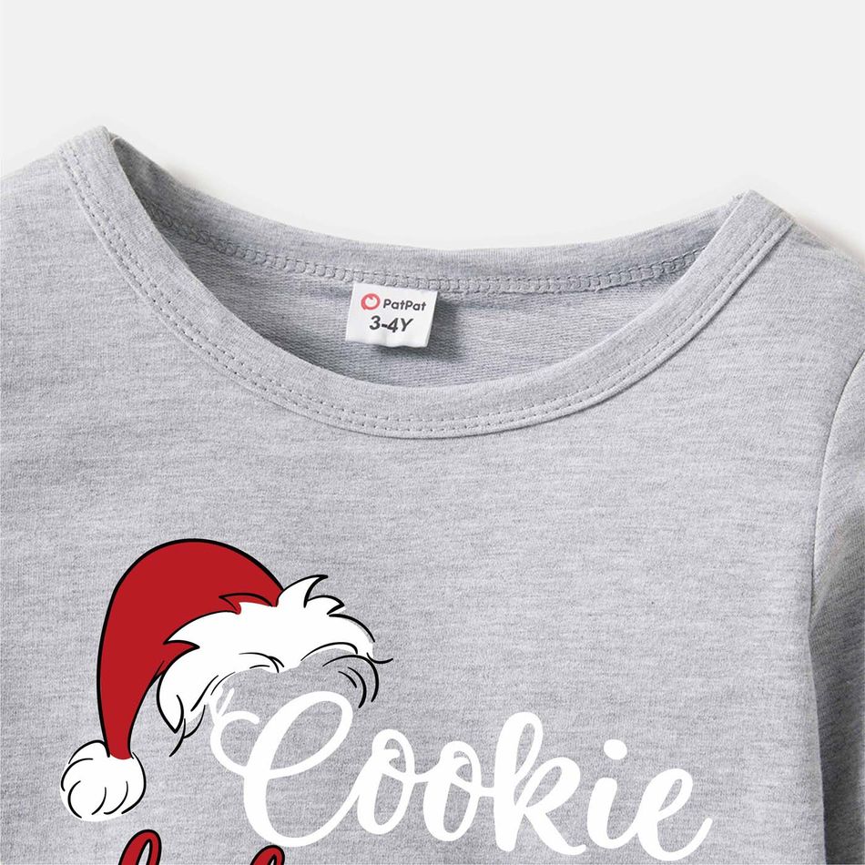 Christmas Antlers and Letter Print Family Matching 100% Cotton Long-sleeve Sweatshirts Grey big image 8