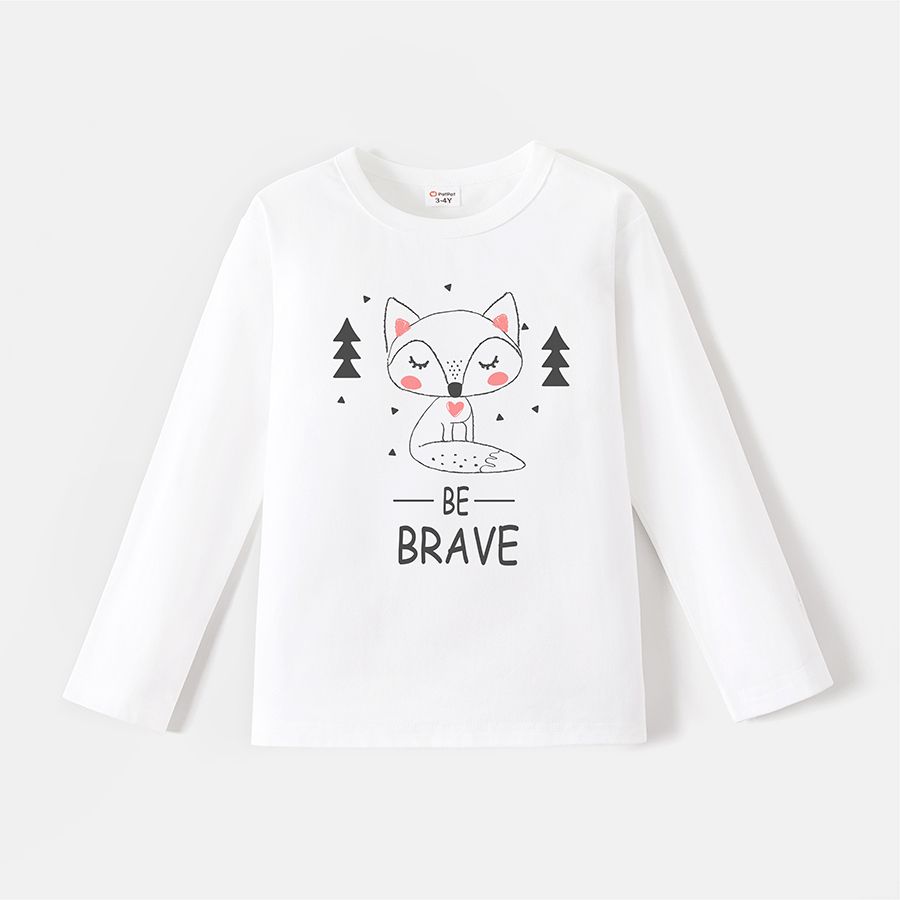 [2Y-6Y] Go-Neat Water Repellent and Stain Resistant Toddler Girl Letter Fox Print Long-sleeve Tee White big image 2