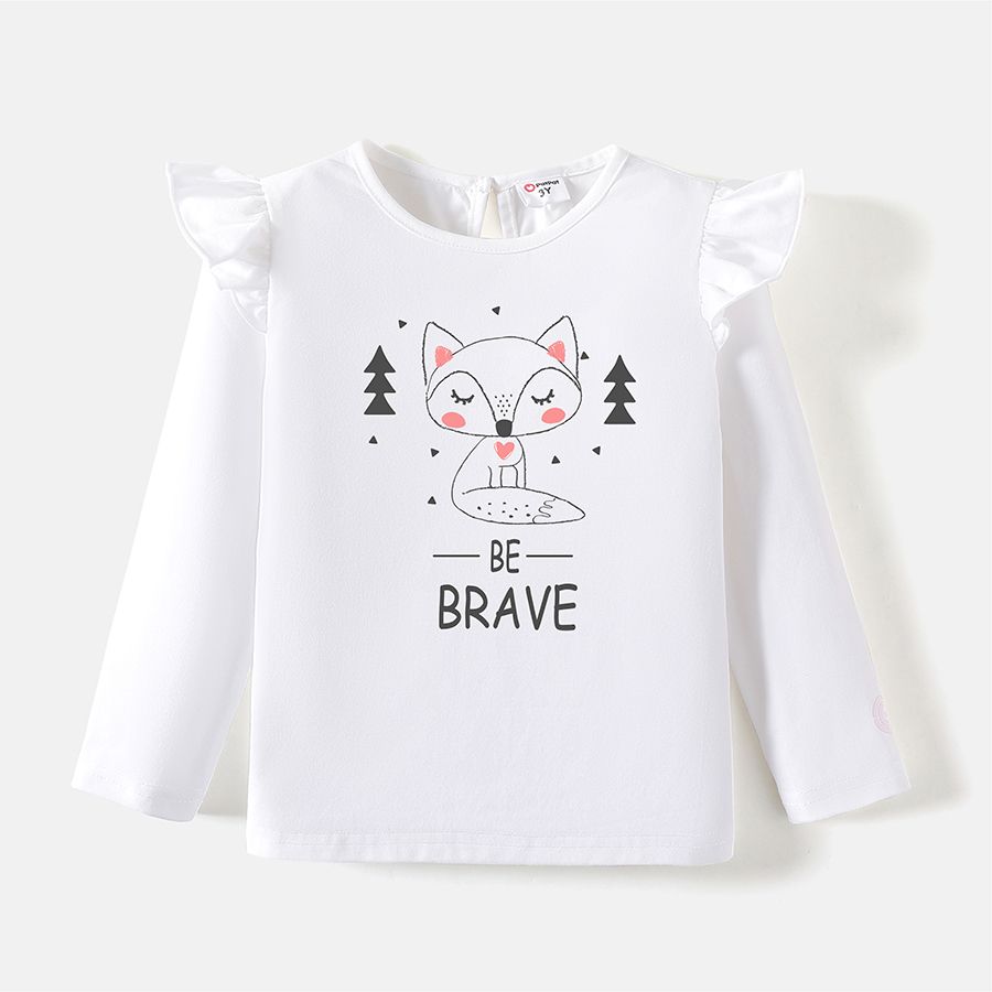 [2Y-6Y] Go-Neat Water Repellent and Stain Resistant Toddler Girl Letter Fox Print Long-sleeve Tee White big image 3