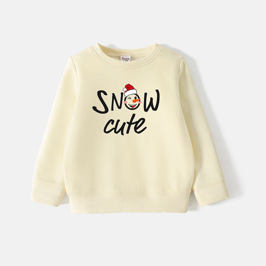 Go-Neat Water Repellent and Stain Resistant Sibling Matching Christmas Snowman & Letter Print Long-sleeve Sweatshirts Beige big image 2