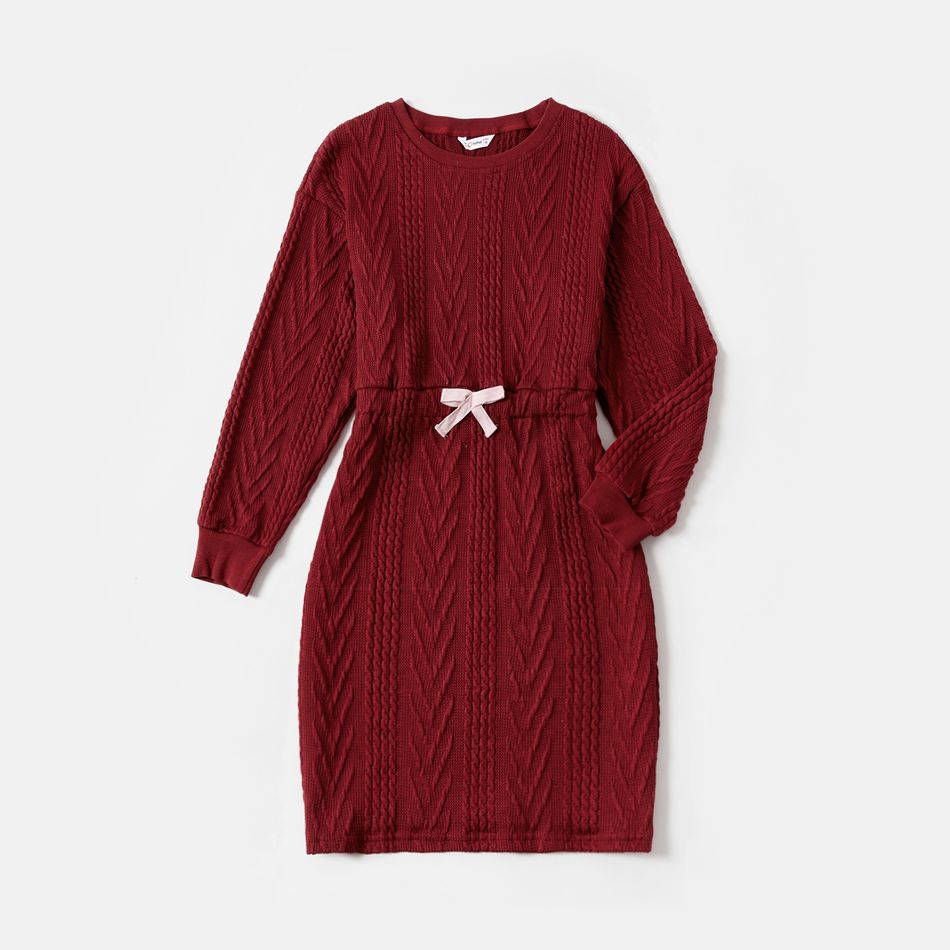 Mommy and Me Cotton Cable Knit Textured Long-sleeve Dress Colorful big image 5