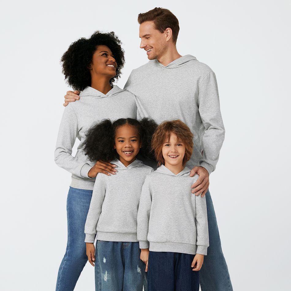 Go-Neat Water Repellent and Stain Resistant Family Matching Solid Hodded Sweatshirts Light Grey big image 10