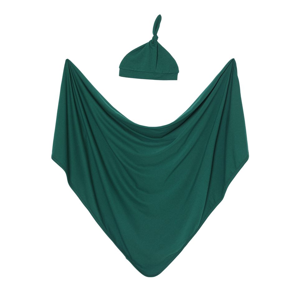 Nursing Belted Nightdress & Baby Swaddle Wrap Blanket & Beanie Hat Set Dark Green big image 3
