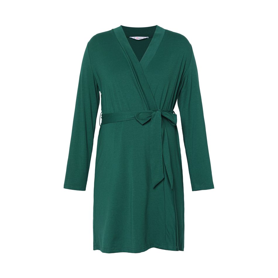 Nursing Belted Nightdress & Baby Swaddle Wrap Blanket & Beanie Hat Set Dark Green big image 2