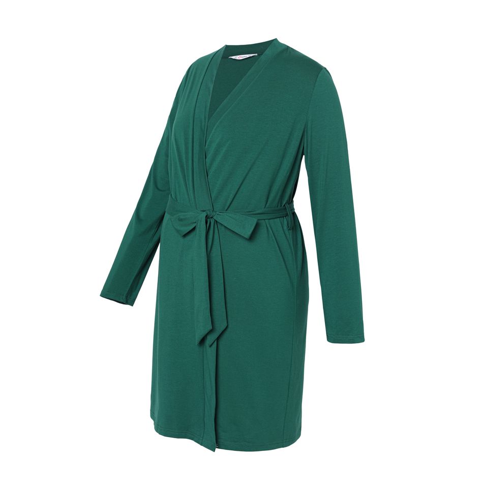Nursing Belted Nightdress & Baby Swaddle Wrap Blanket & Beanie Hat Set Dark Green big image 4