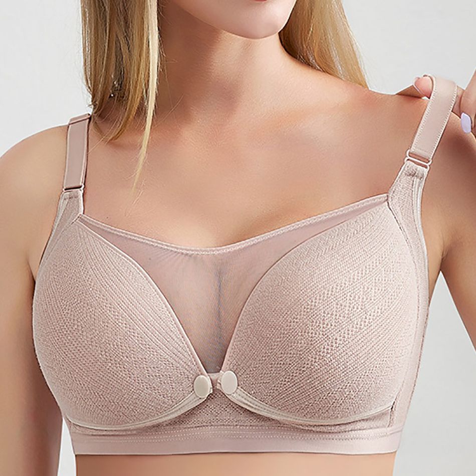 Nursing Snap Button Front Breathable Bra Champagne big image 1