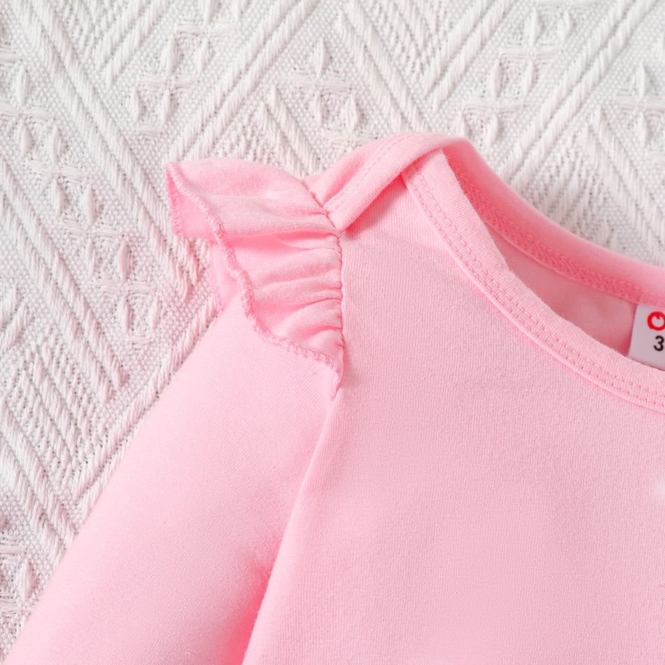 Baby Solid color Flutter-sleeve Long-sleeve  Jumpsuit Light Pink big image 3
