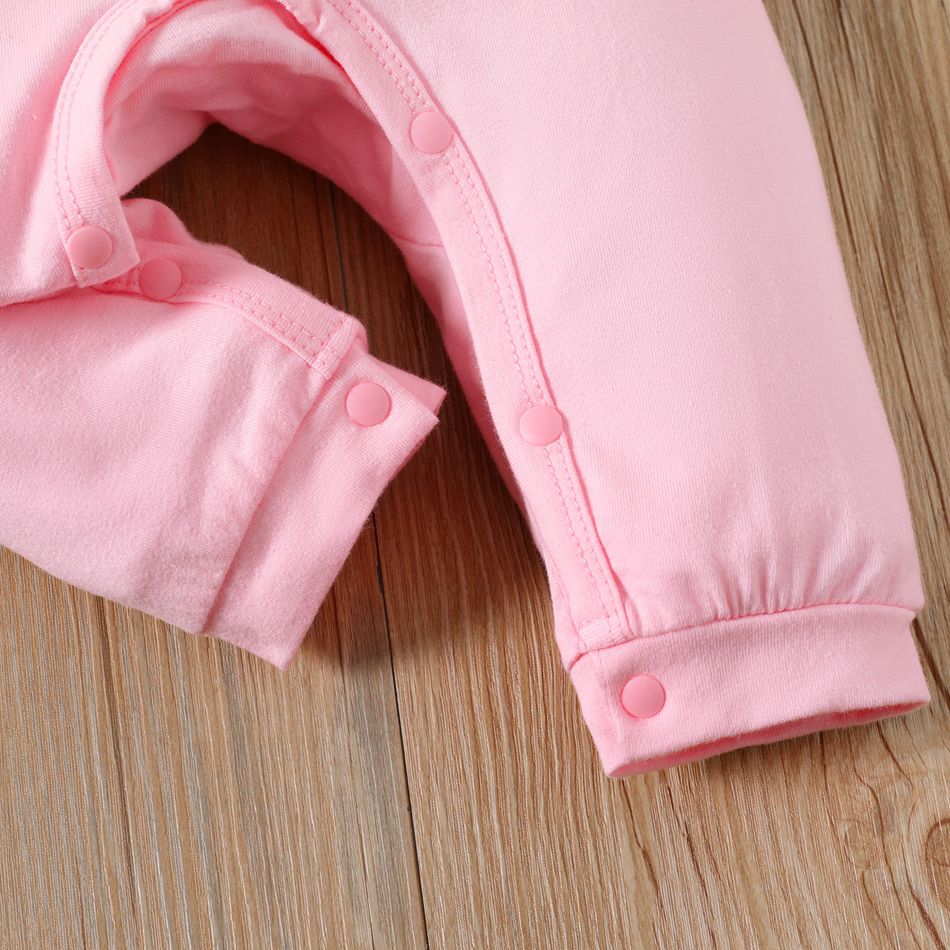 Baby Solid color Flutter-sleeve Long-sleeve  Jumpsuit Light Pink big image 4