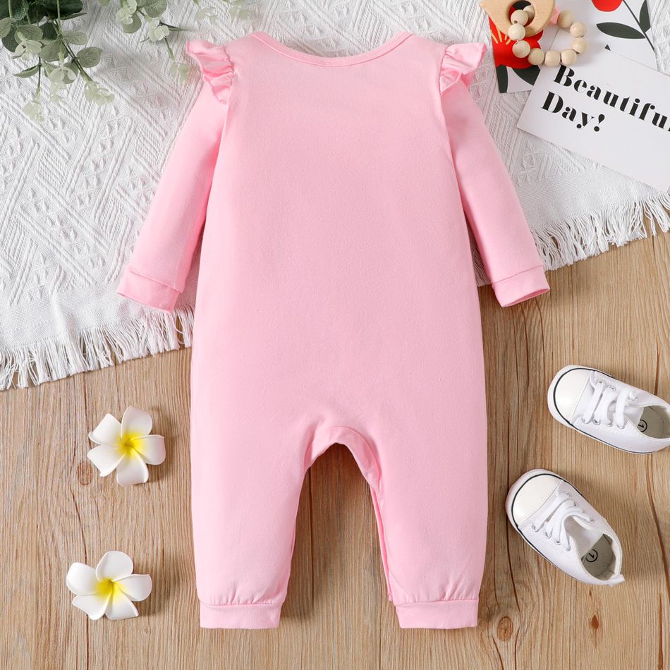 Baby Solid color Flutter-sleeve Long-sleeve  Jumpsuit Light Pink big image 5