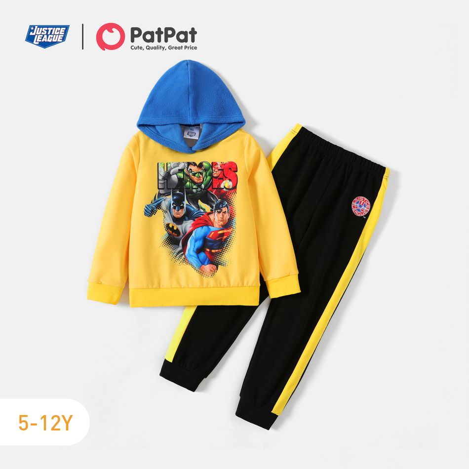 Justice League 2pcs Kid Boy Colorblock Hoodie Sweatshirt and Elasticized Cotton Pants Set Yellow