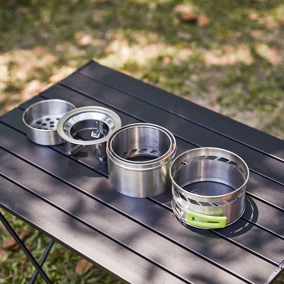 Fogão de acampamento mini fogão a lenha portátil fogão a álcool panelas compactas de aço inoxidável para acampamento ao ar livre caminhada mochila piquenique churrasco Prata big image 6