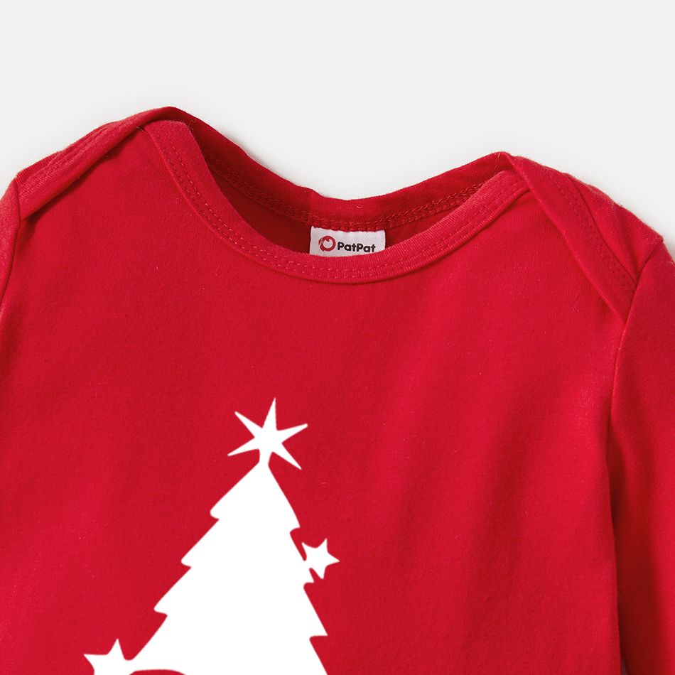 Christmas Family Matching 100% Cotton Xmas Tree & Letter Print Long-sleeve Sweatshirts Red big image 7