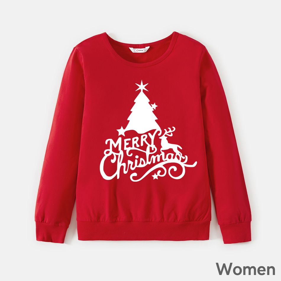 Christmas Family Matching 100% Cotton Xmas Tree & Letter Print Long-sleeve Sweatshirts Red big image 3