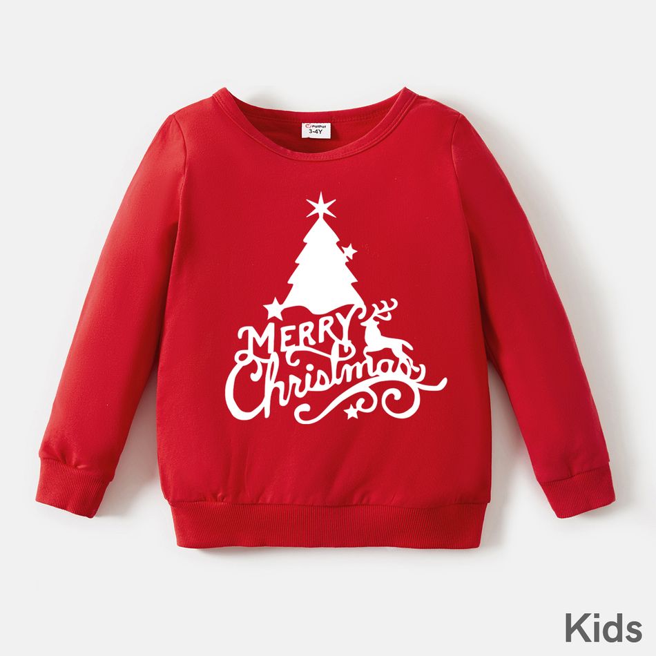 Christmas Family Matching 100% Cotton Xmas Tree & Letter Print Long-sleeve Sweatshirts Red big image 4