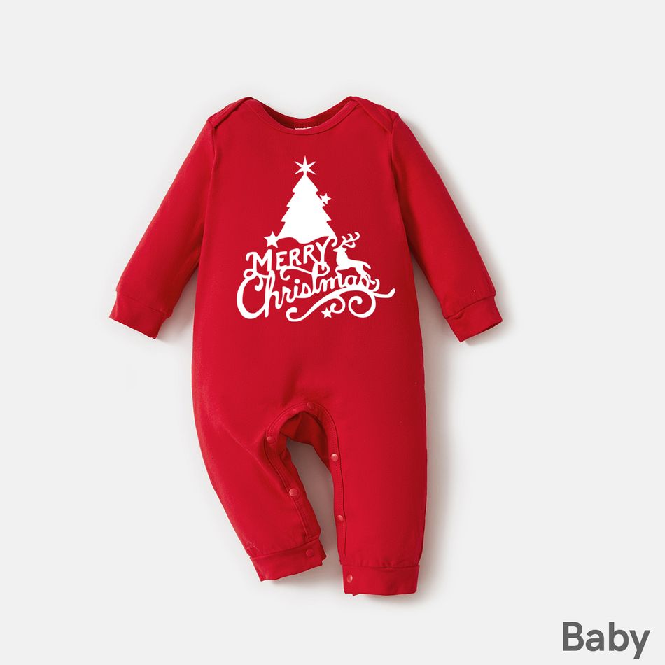 Christmas Family Matching 100% Cotton Xmas Tree & Letter Print Long-sleeve Sweatshirts Red big image 6
