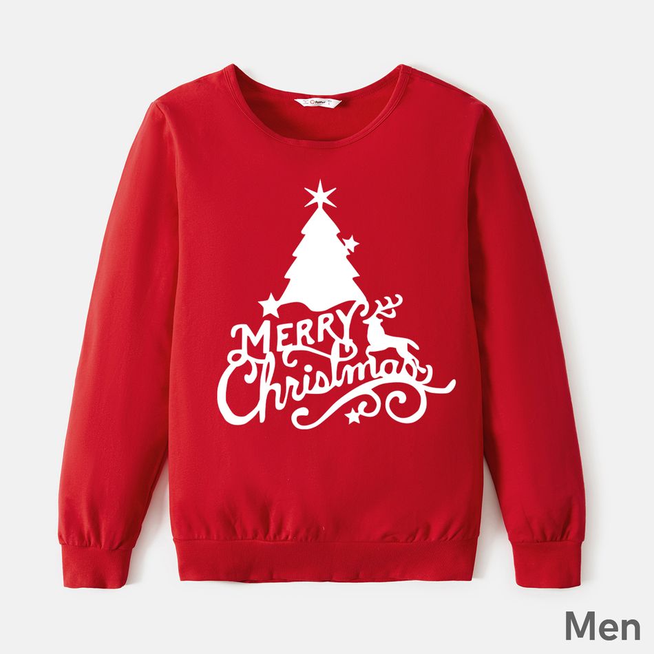 Christmas Family Matching 100% Cotton Xmas Tree & Letter Print Long-sleeve Sweatshirts Red big image 2