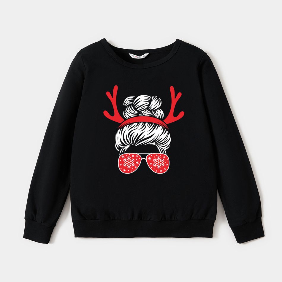 Christmas Family Matching 100% Cotton Long-sleeve Graphic Sweatshirts Black big image 3