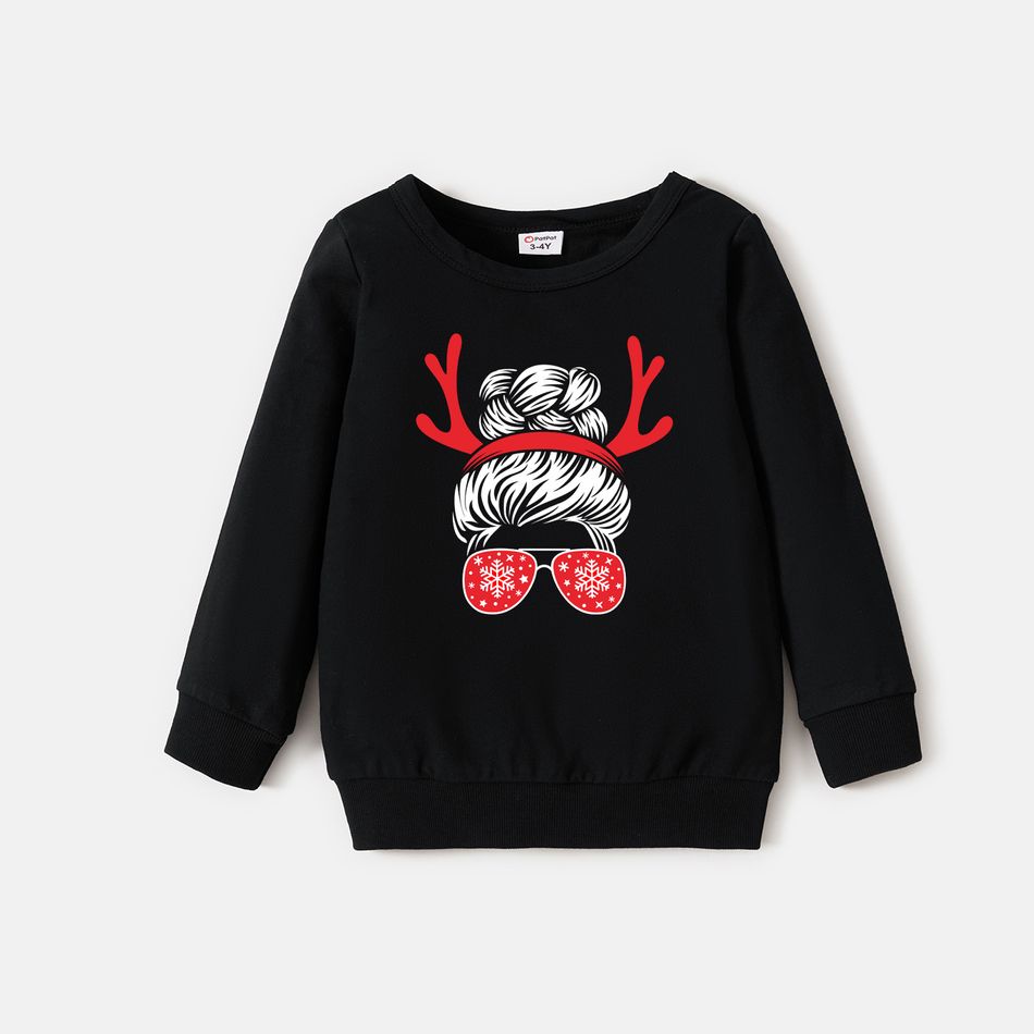 Christmas Family Matching 100% Cotton Long-sleeve Graphic Sweatshirts Black big image 4