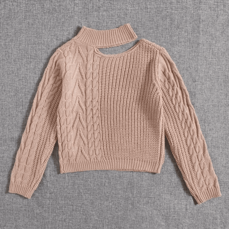 Kid Girl Cut Out Cable Knit Textured Sweater Light Pink big image 2