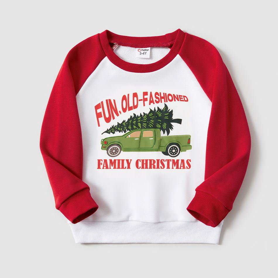 Christmas Family Matching Xmas Car & Letter Print Red Raglan-sleeve Sweatshirts REDWHITE big image 3