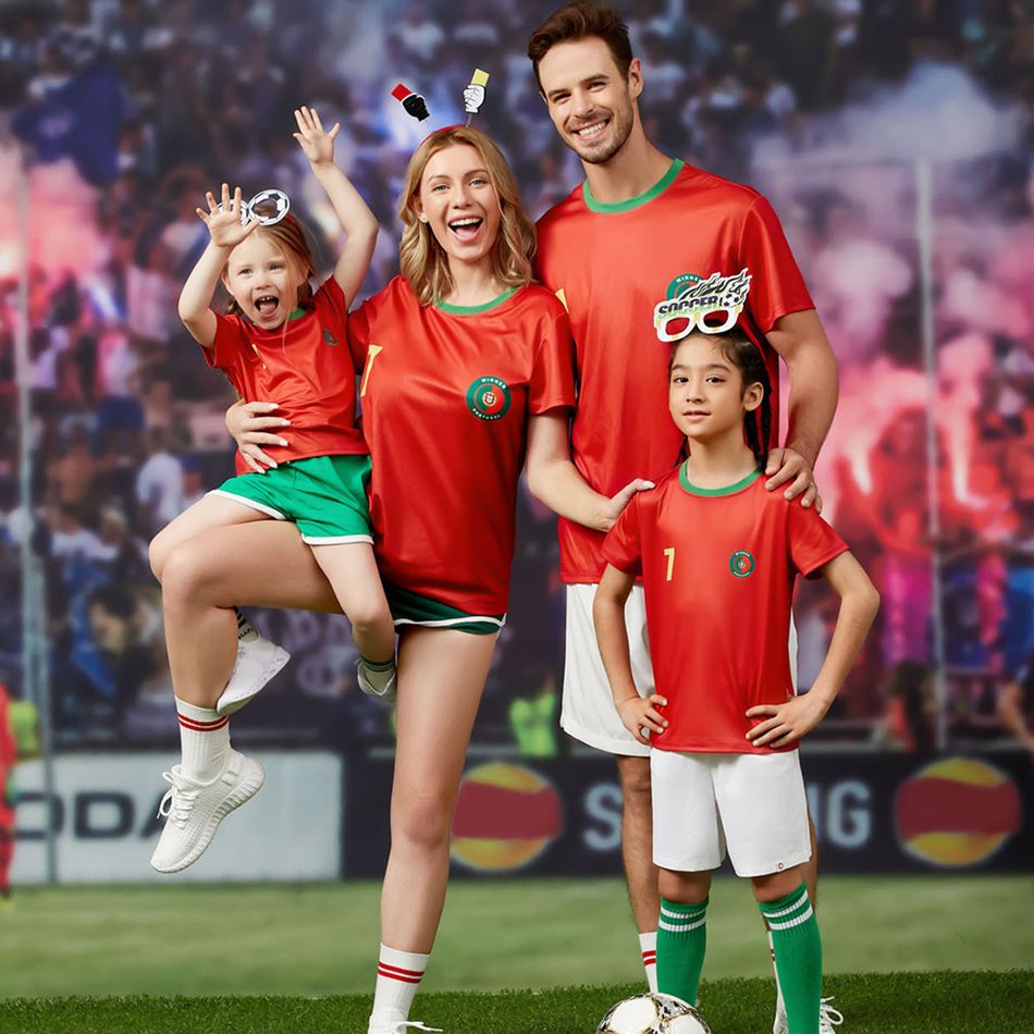Family Matching Short-sleeve Graphic Red Football T-shirts (Portugal) Red big image 5