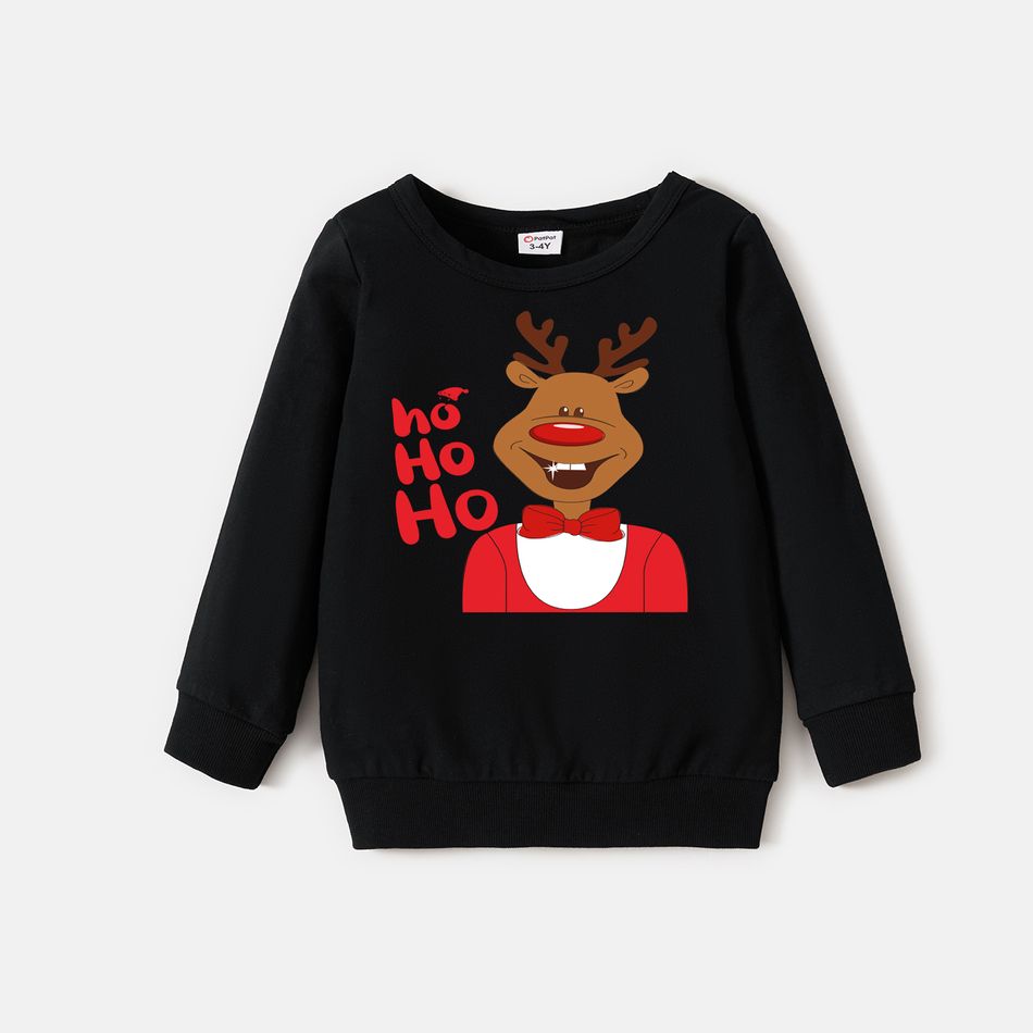 Christmas Family Matching 100% Cotton Deer & Letter Print Long-sleeve Sweatshirts Black big image 4