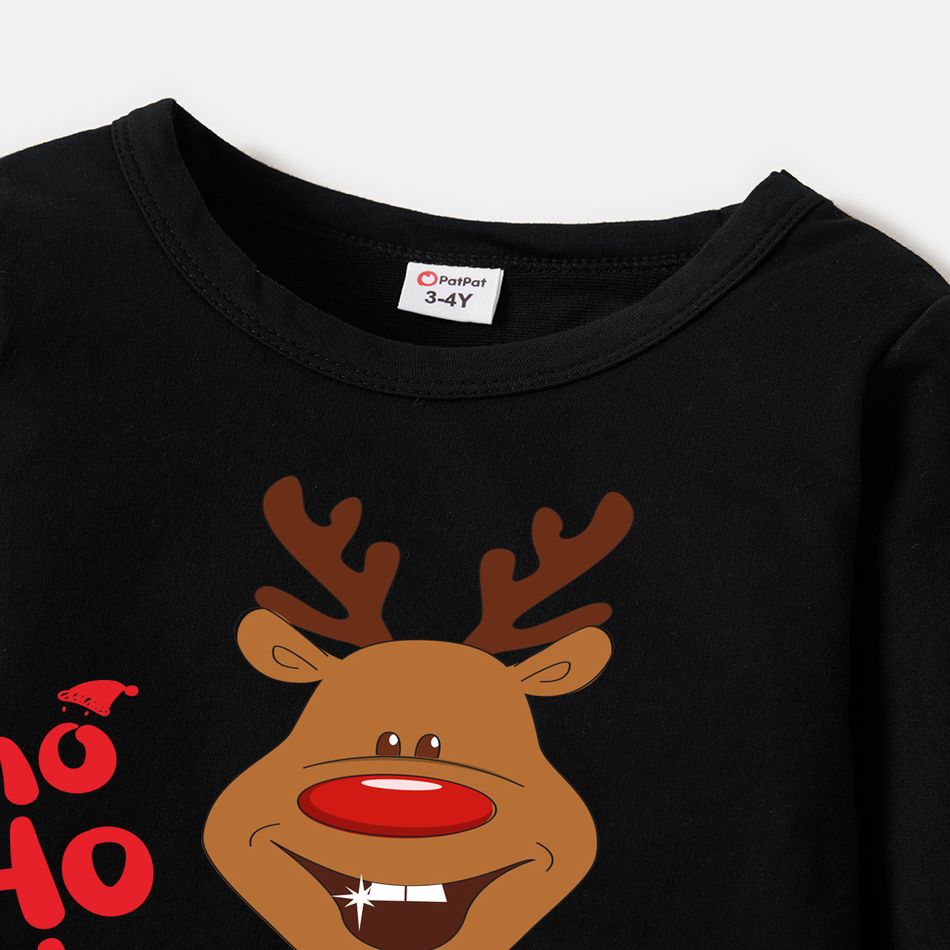 Christmas Family Matching 100% Cotton Deer & Letter Print Long-sleeve Sweatshirts Black big image 5