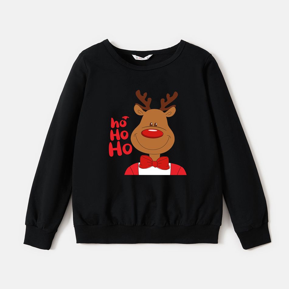 Christmas Family Matching 100% Cotton Deer & Letter Print Long-sleeve Sweatshirts Black big image 3