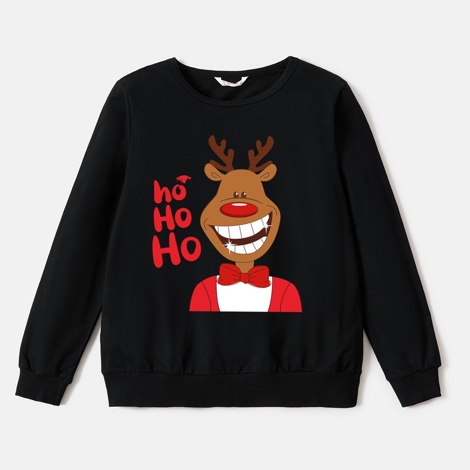 Christmas Family Matching 100% Cotton Deer & Letter Print Long-sleeve Sweatshirts Black big image 2