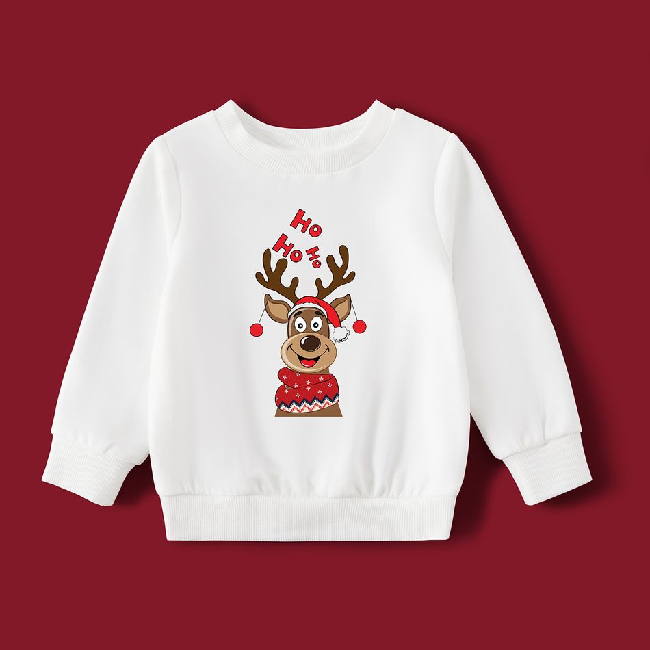 Christmas Family Matching Reindeer Print Long-sleeve Sweatshirts White big image 5
