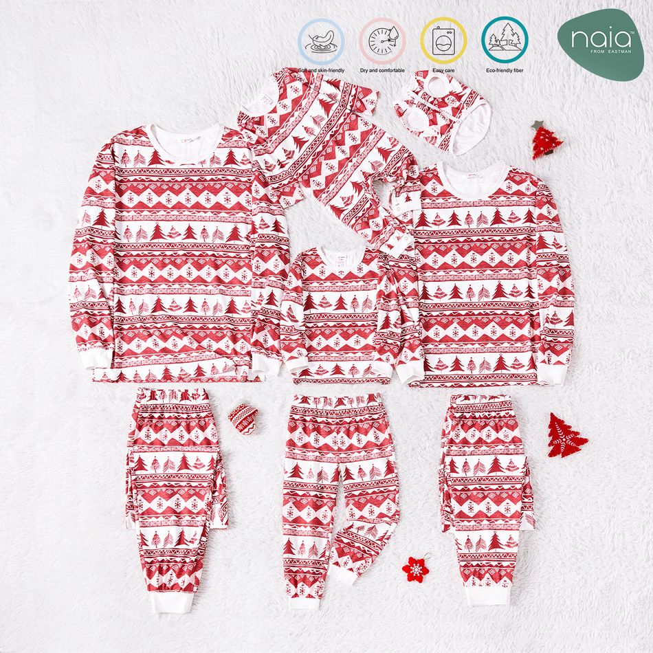 Christmas Family Matching Allover Xmas Tree Print Long-sleeve Naia Pajamas Sets (Flame Resistant) Cameo brown big image 1