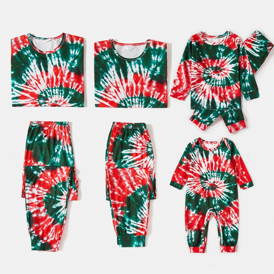Christmas Family Matching Allover Tie Dye Long-sleeve Pajamas Sets (Flame Resistant) Multi-color big image 3