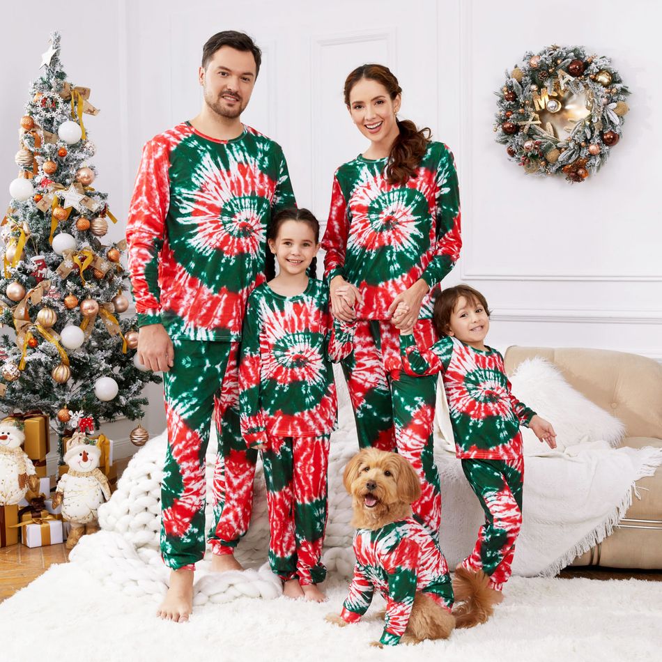 Christmas Family Matching Allover Tie Dye Long-sleeve Pajamas Sets (Flame Resistant) Multi-color big image 1