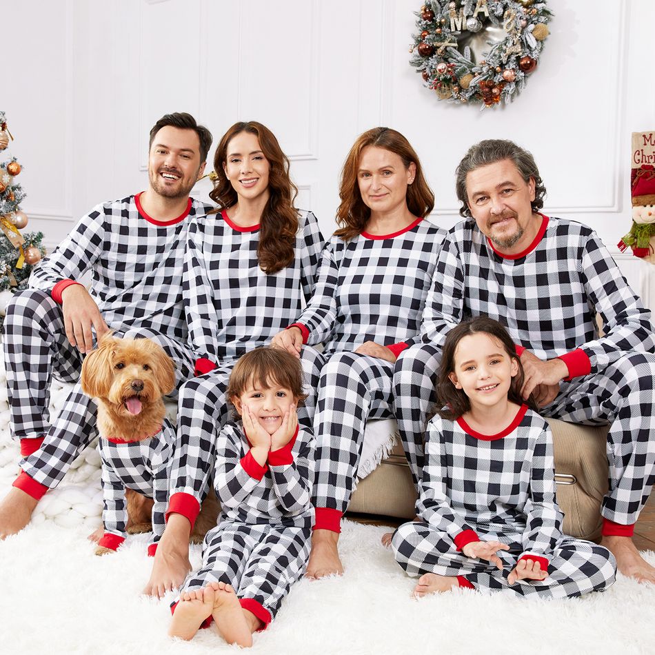 Christmas Black Plaid Family Matching Long-sleeve Pajamas Sets (Flame Resistant) Black/White