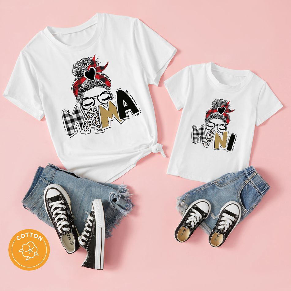 Mommy and Me Cotton Short-sleeve Figure & Letter Print White Tee White big image 1