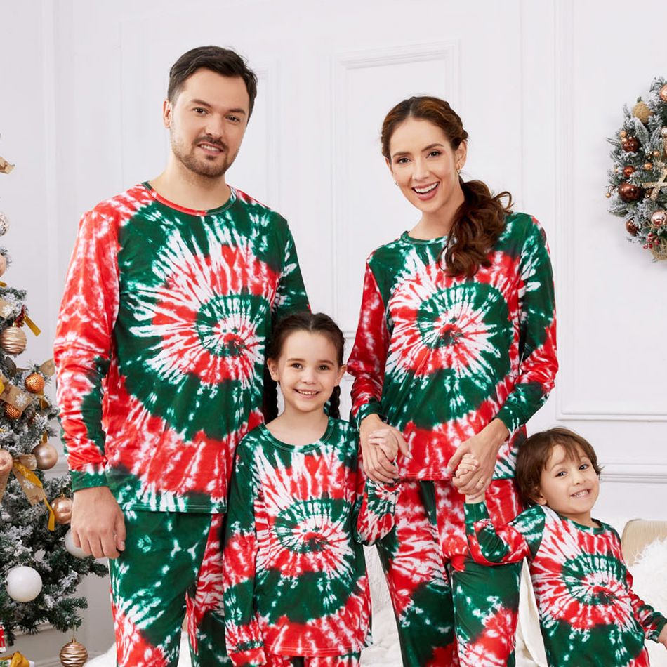 Christmas Family Matching Allover Tie Dye Long-sleeve Pajamas Sets (Flame Resistant) Multi-color big image 2
