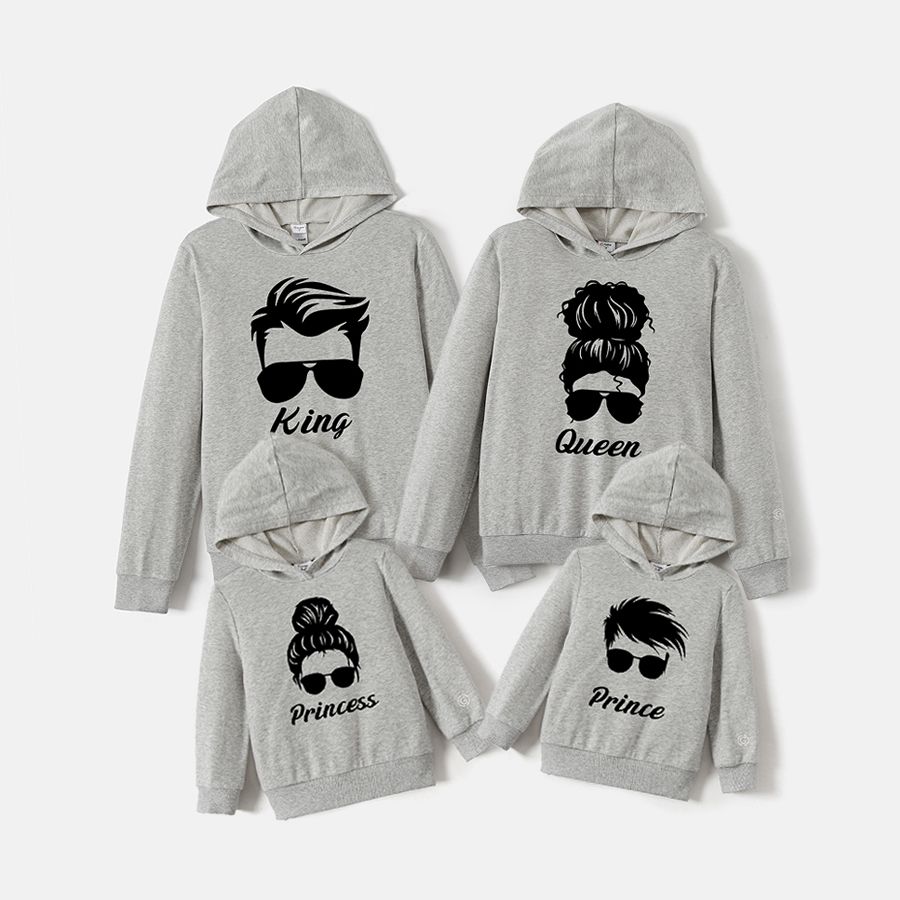 Go-Neat Water Repellent and Stain Resistant Family Matching Figure & Letter Print Grey Long-sleeve Hoodies Grey big image 2