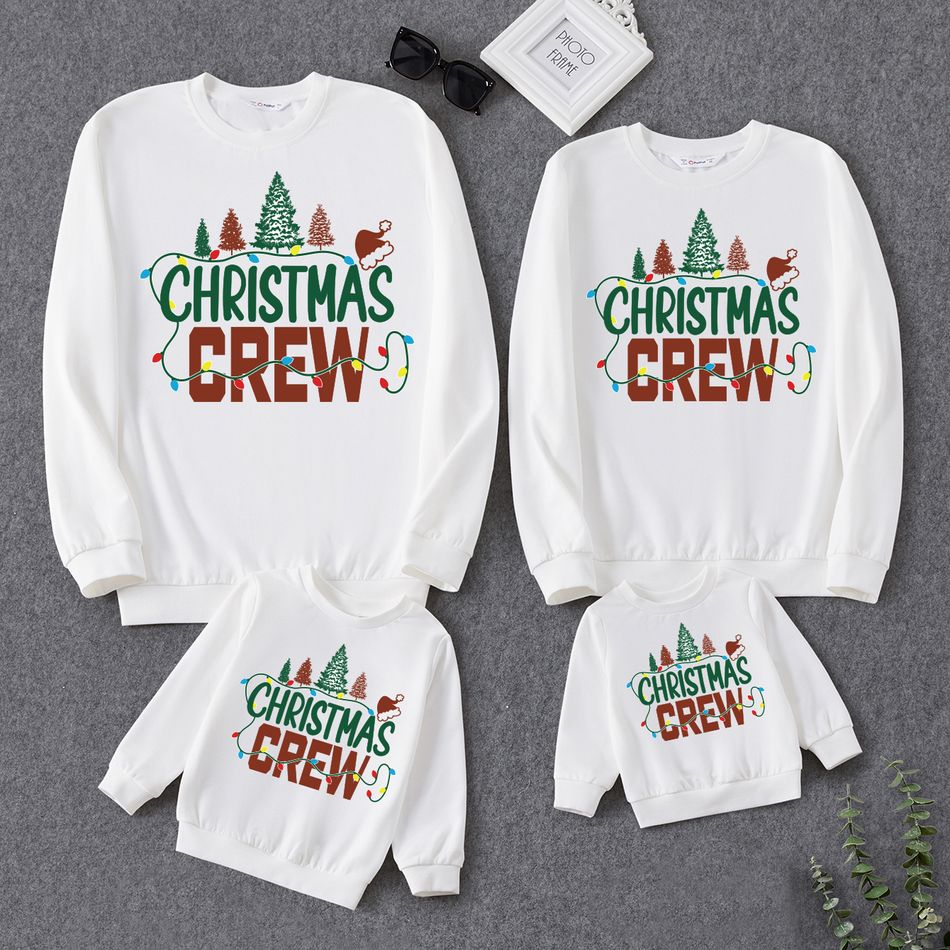Christmas Family Matching Xmas Tree & Letter Print Long-sleeve Sweatshirts White