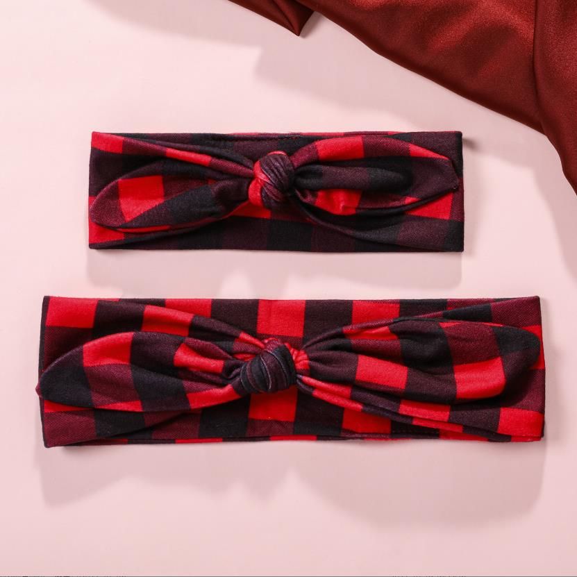 2-pack Buffalo Plaid Bow Headband for Mom and Me Red big image 3